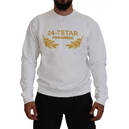 White Embroidered Crewneck Sweatshirt Sweater