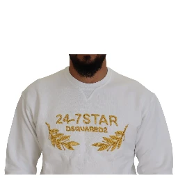 White Embroidered Crewneck Sweatshirt Sweater