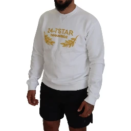 White Embroidered Crewneck Sweatshirt Sweater