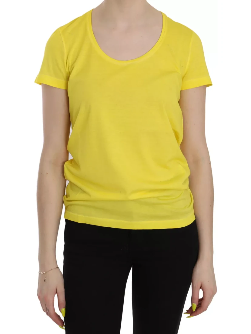 Yellow Round Neck Short Sleeve Shirt Top Blouse