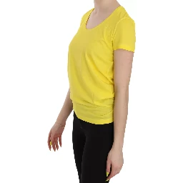 Yellow Round Neck Short Sleeve Shirt Top Blouse