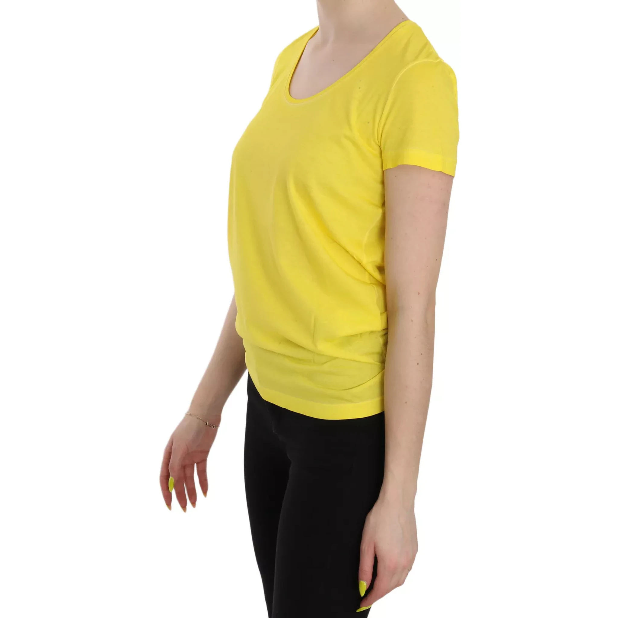 Yellow Round Neck Short Sleeve Shirt Top Blouse