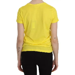 Yellow Round Neck Short Sleeve Shirt Top Blouse