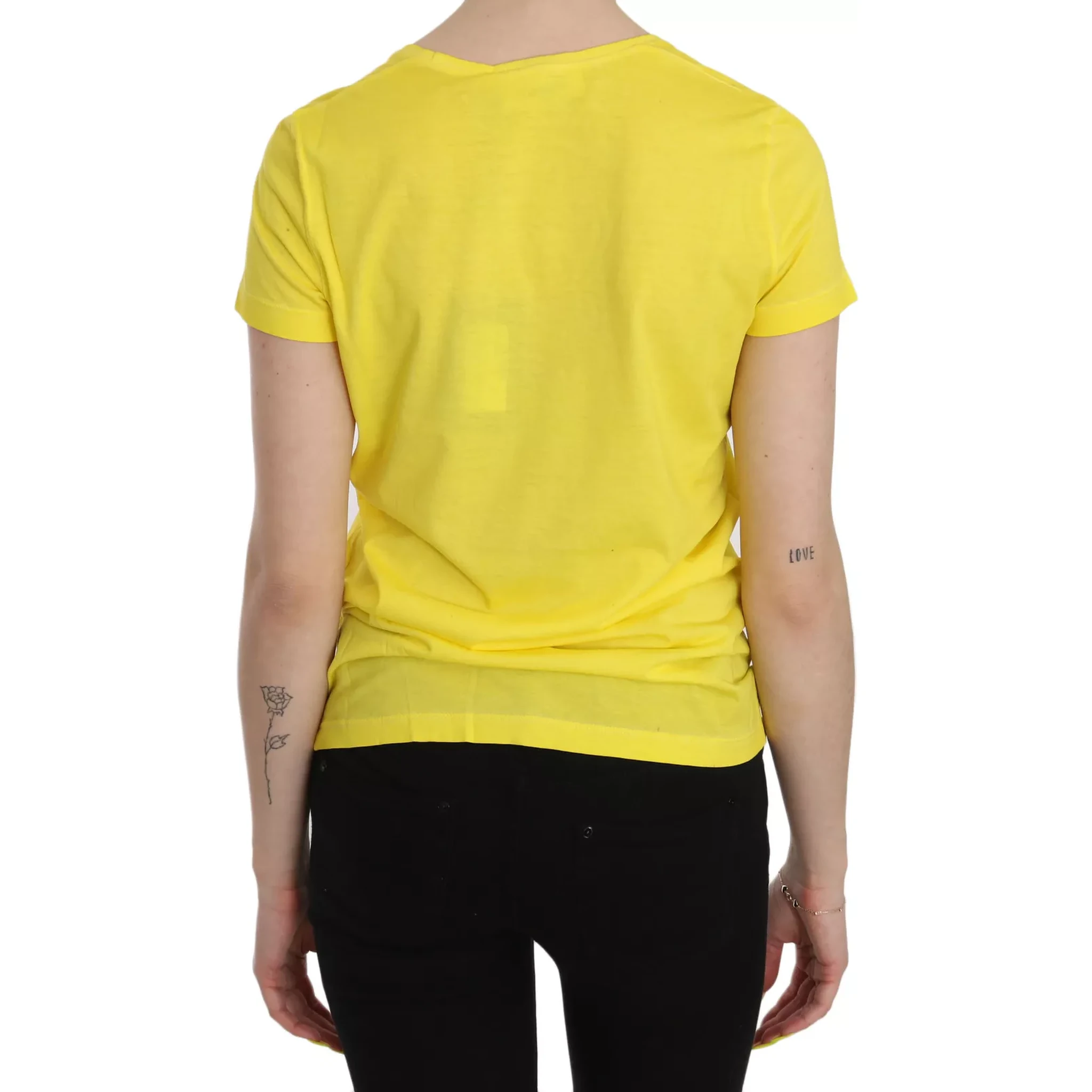 Yellow Round Neck Short Sleeve Shirt Top Blouse