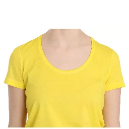 Yellow Round Neck Short Sleeve Shirt Top Blouse