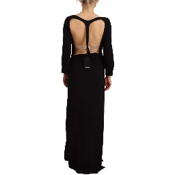 Black Long Sleeves Side Slit Floor Length Dress