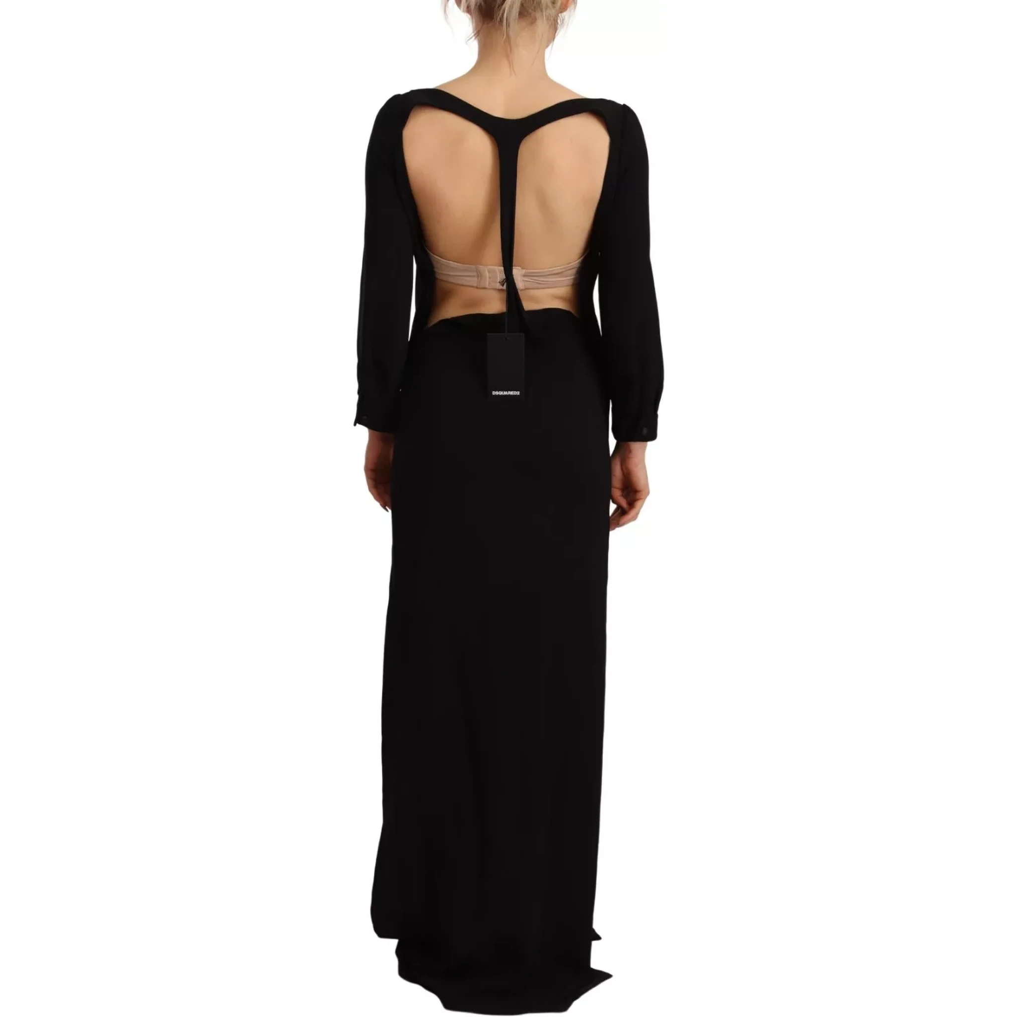 Black Long Sleeves Side Slit Floor Length Dress