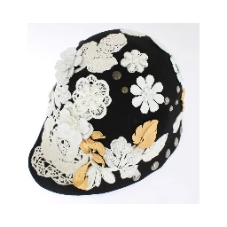 Black Wool White Floral Gold Leaf Hat