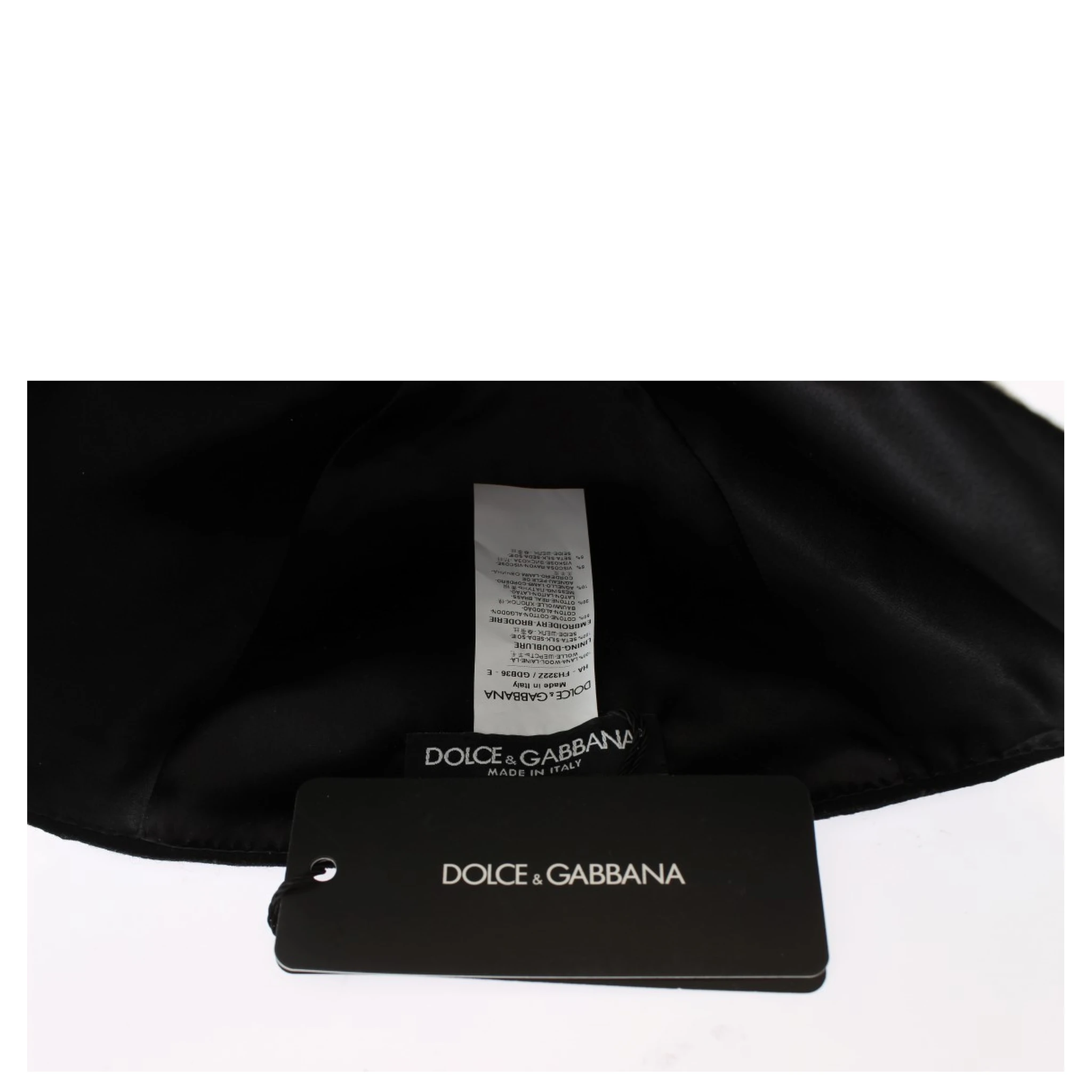 Black Wool White Floral Gold Leaf Hat