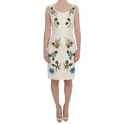 White Brocade Crystal Sheath Dress