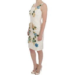 White Brocade Crystal Sheath Dress