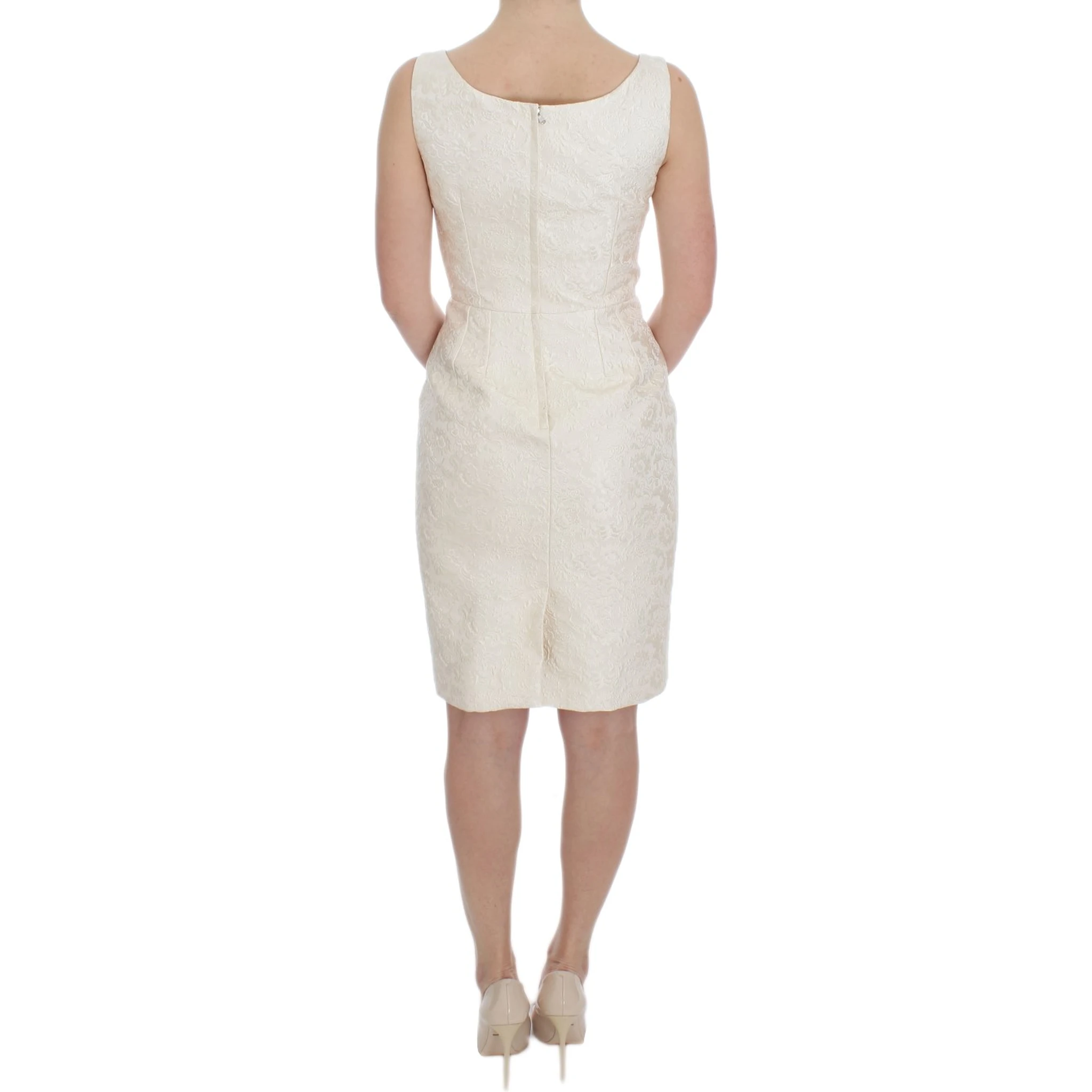 White Brocade Crystal Sheath Dress