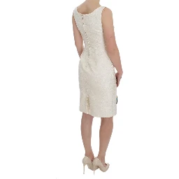 White Brocade Crystal Sheath Dress
