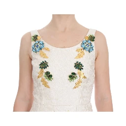 White Brocade Crystal Sheath Dress