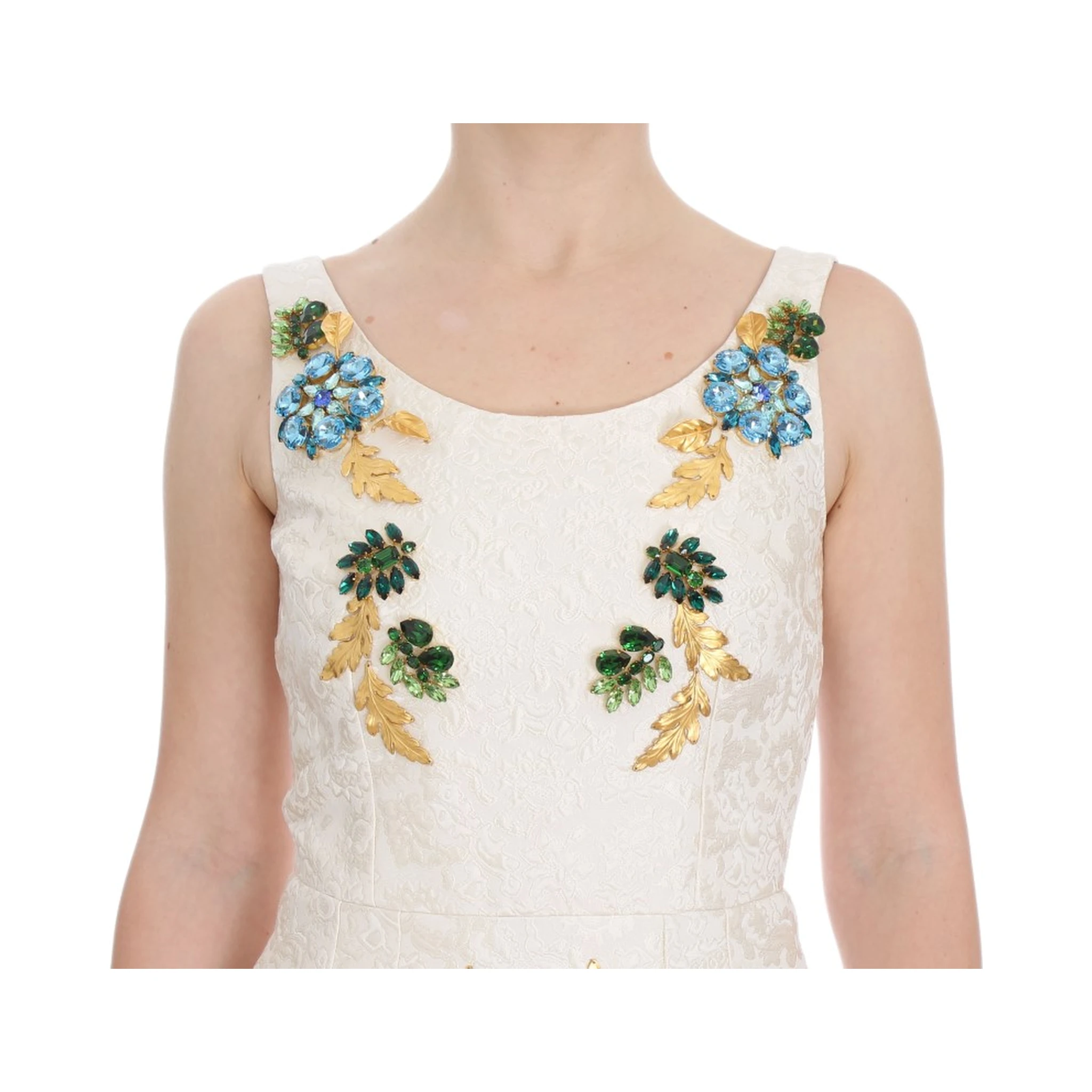 White Brocade Crystal Sheath Dress