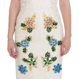 White Brocade Crystal Sheath Dress
