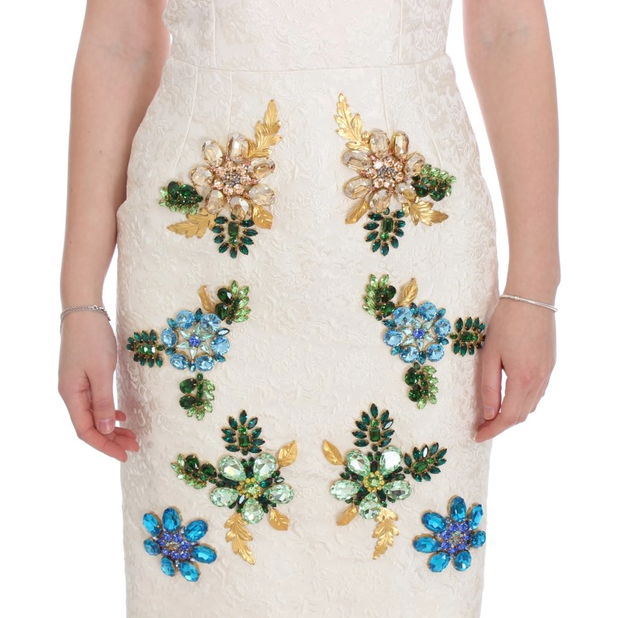 White Brocade Crystal Sheath Dress