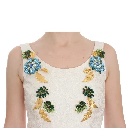 White Brocade Crystal Sheath Dress
