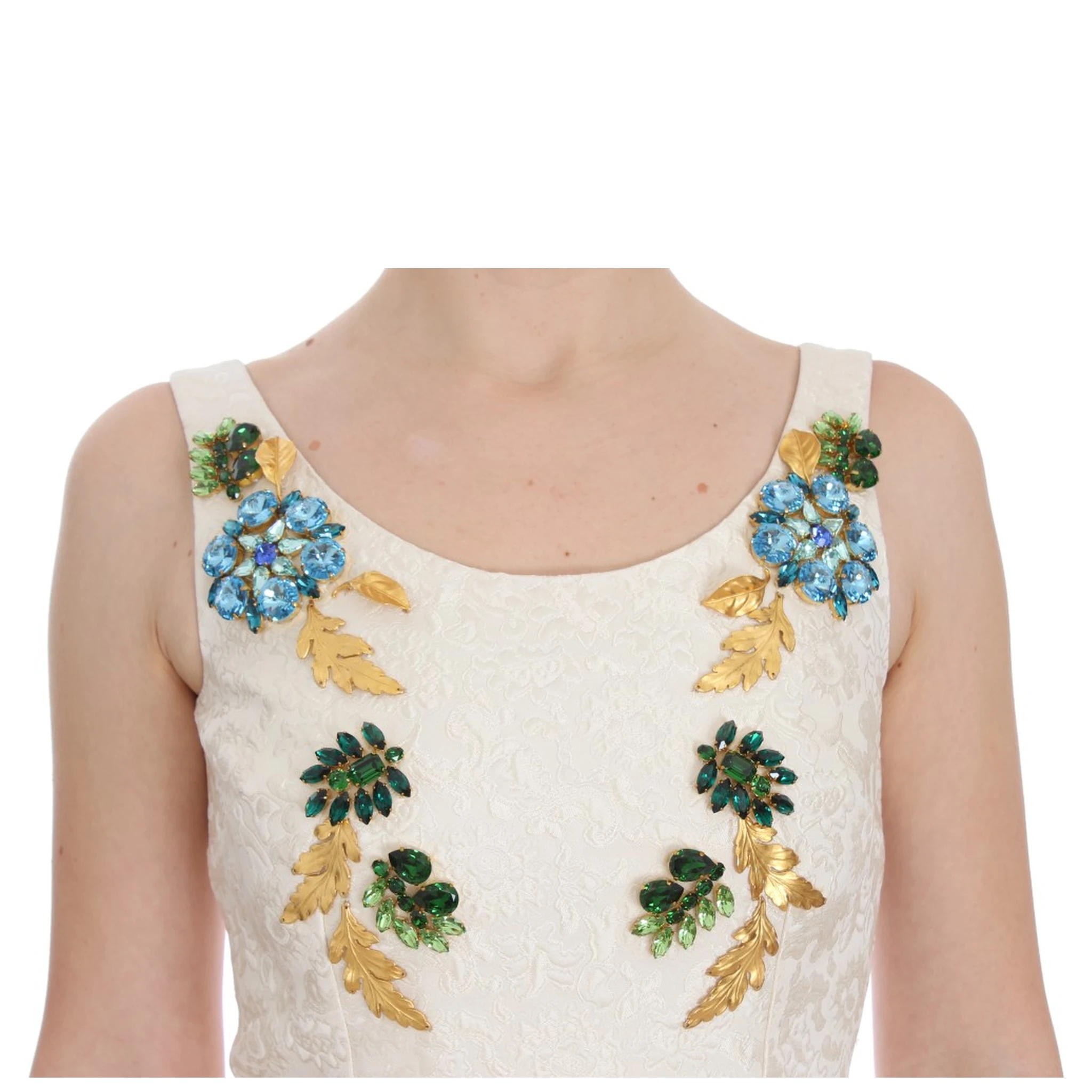 White Brocade Crystal Sheath Dress