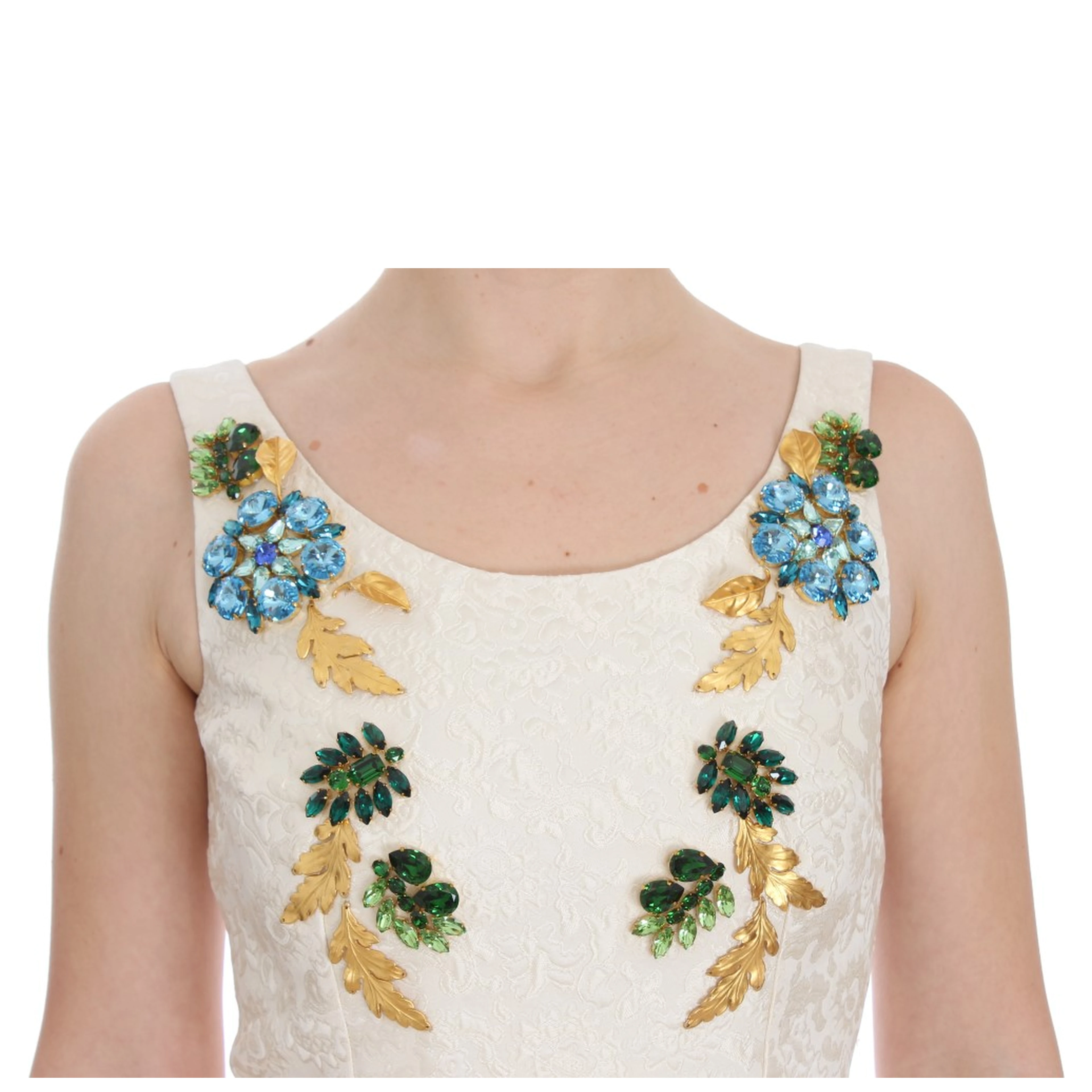 White Brocade Crystal Sheath Dress