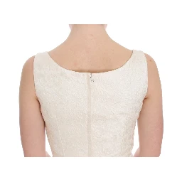 White Brocade Crystal Sheath Dress