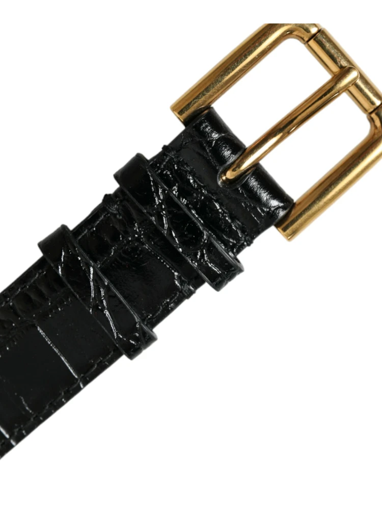 Black Textured Leather Gold Tone Metal Buckle Armband alternative