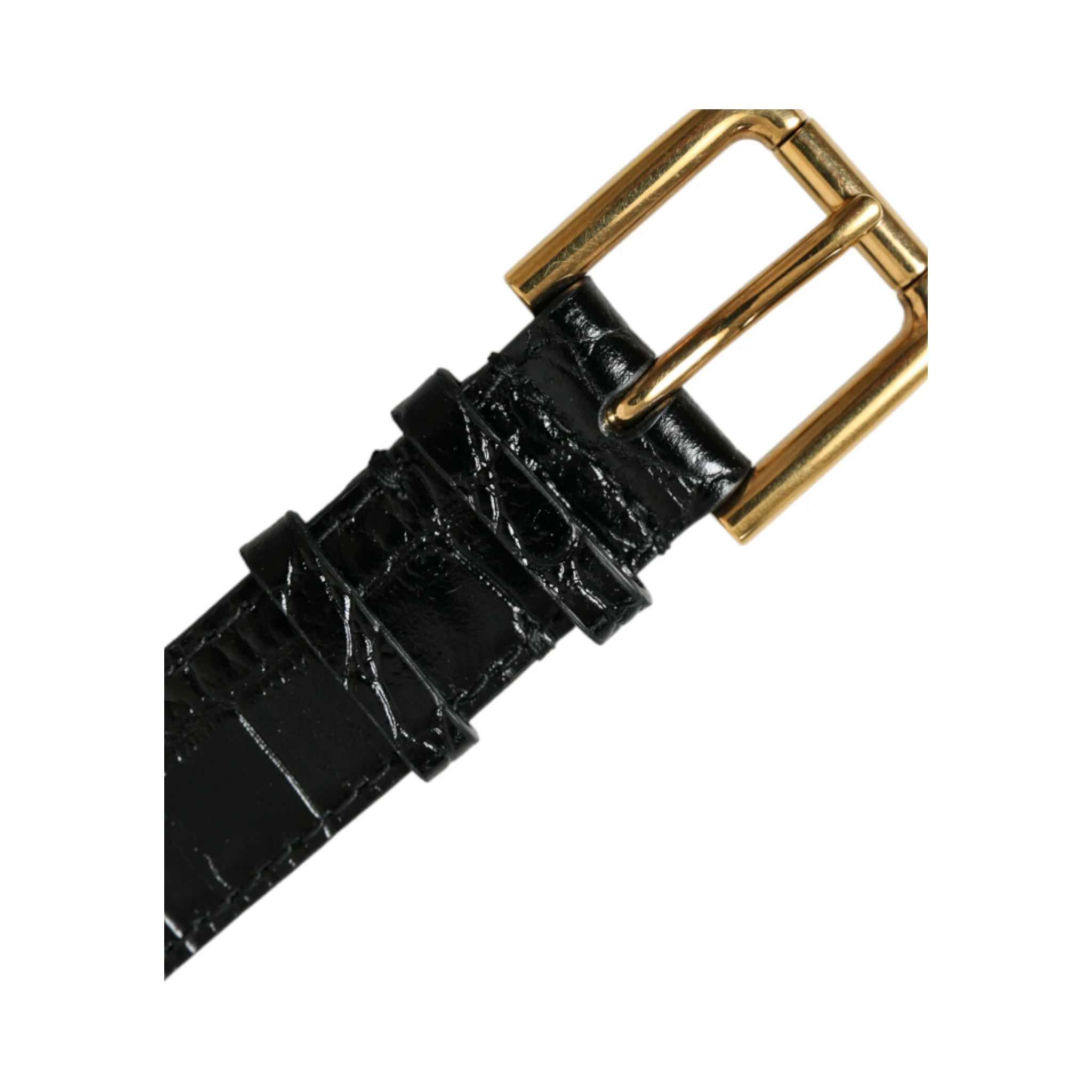 Black Textured Leather Gold Tone Metal Buckle Armband