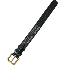 Black Textured Leather Gold Tone Metal Buckle Armband