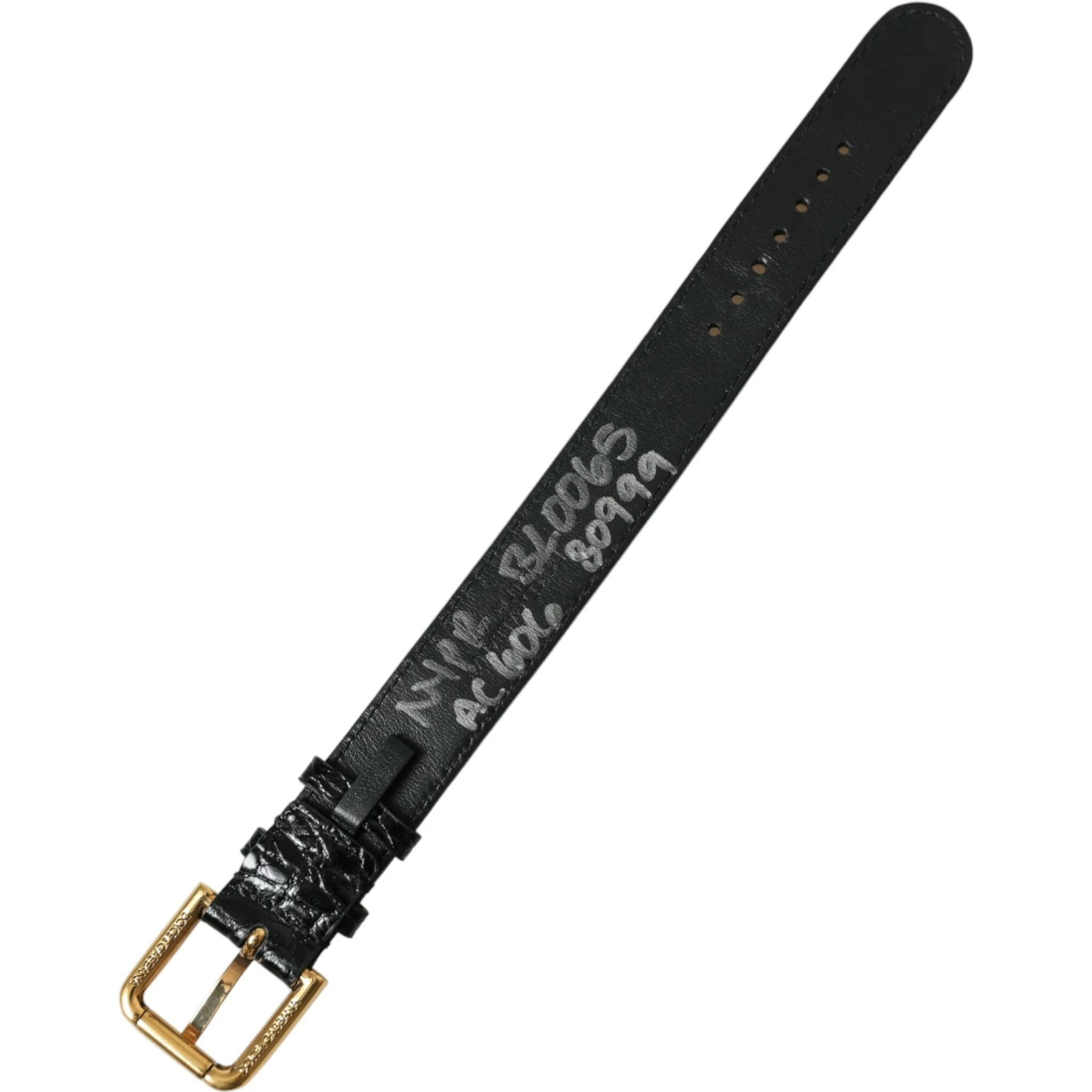 Black Textured Leather Gold Tone Metal Buckle Armband