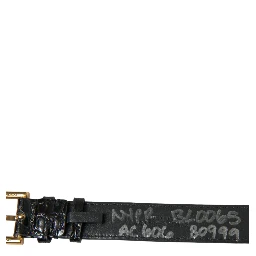 Black Textured Leather Gold Tone Metal Buckle Armband