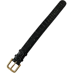 Black Textured Leather Gold Tone Metal Buckle Armband