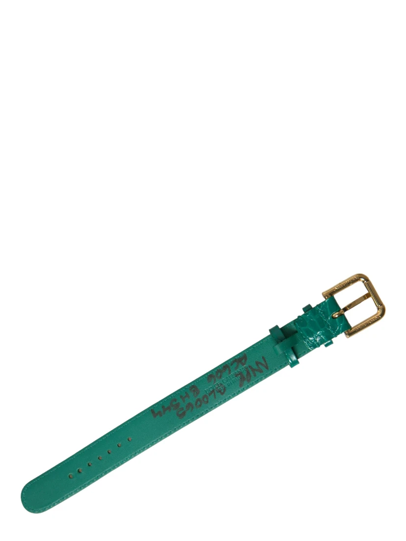 Green Textured Leather Gold Tone Metal Buckle Neckband