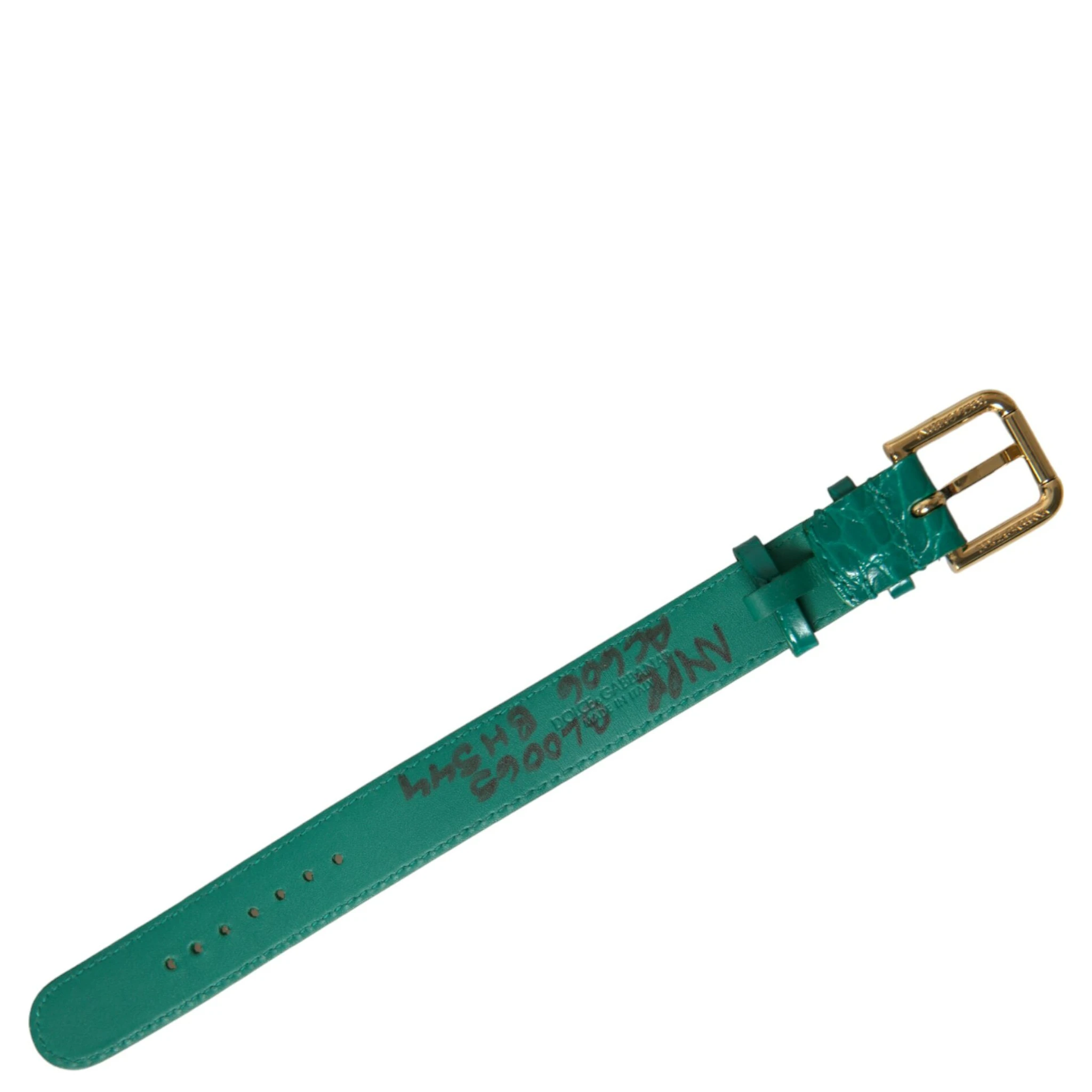 Green Textured Leather Gold Tone Metal Buckle Neckband