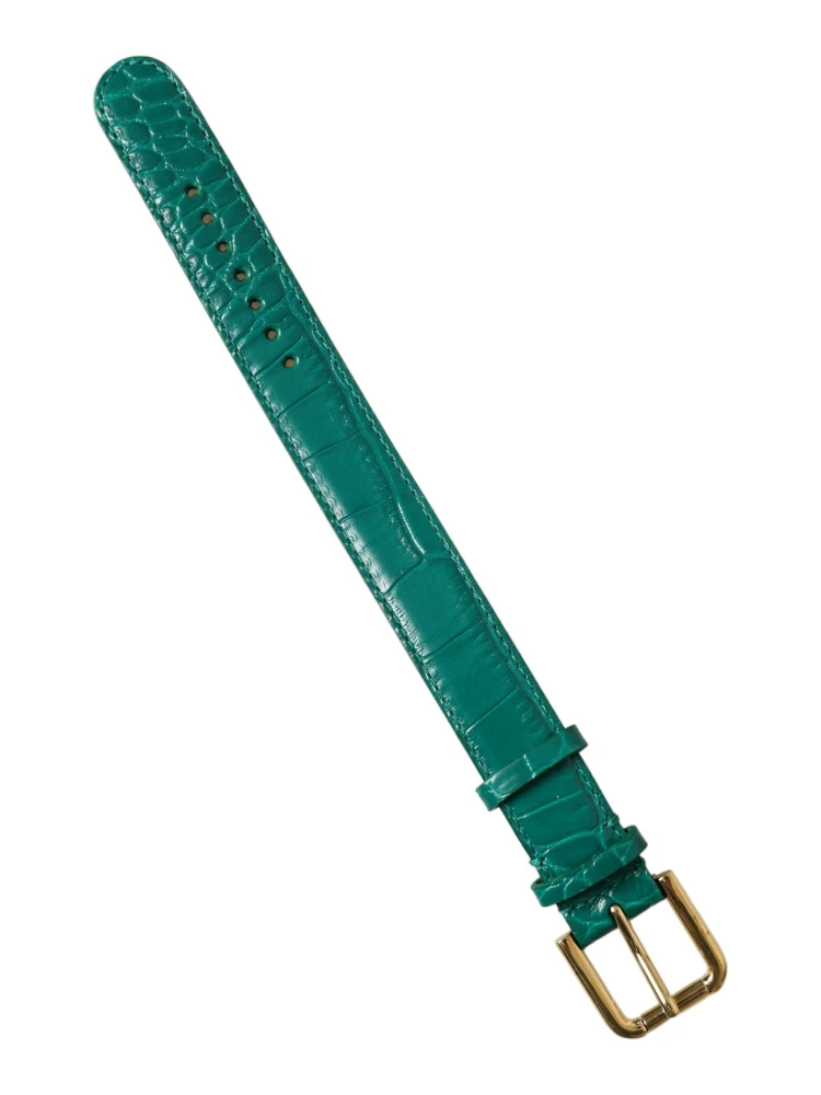 Green Textured Leather Gold Tone Metal Buckle Neckband alternative