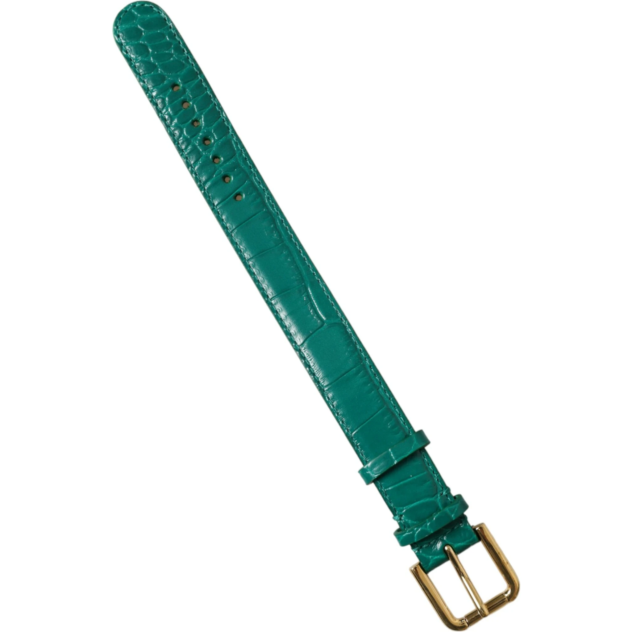 Green Textured Leather Gold Tone Metal Buckle Neckband