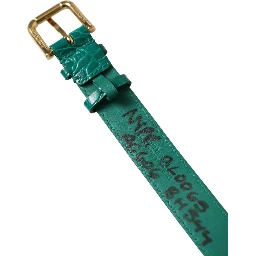 Green Textured Leather Gold Tone Metal Buckle Neckband