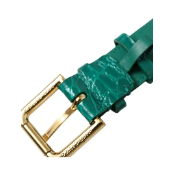 Green Textured Leather Gold Tone Metal Buckle Neckband