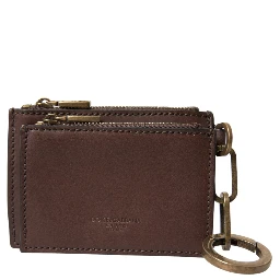 Brown Leather Zip Logo Keyring Coin Purse Keyring Wallet