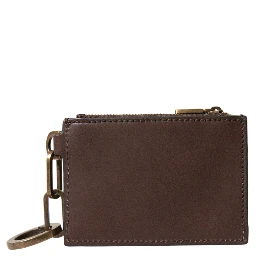 Brown Leather Zip Logo Keyring Coin Purse Keyring Wallet