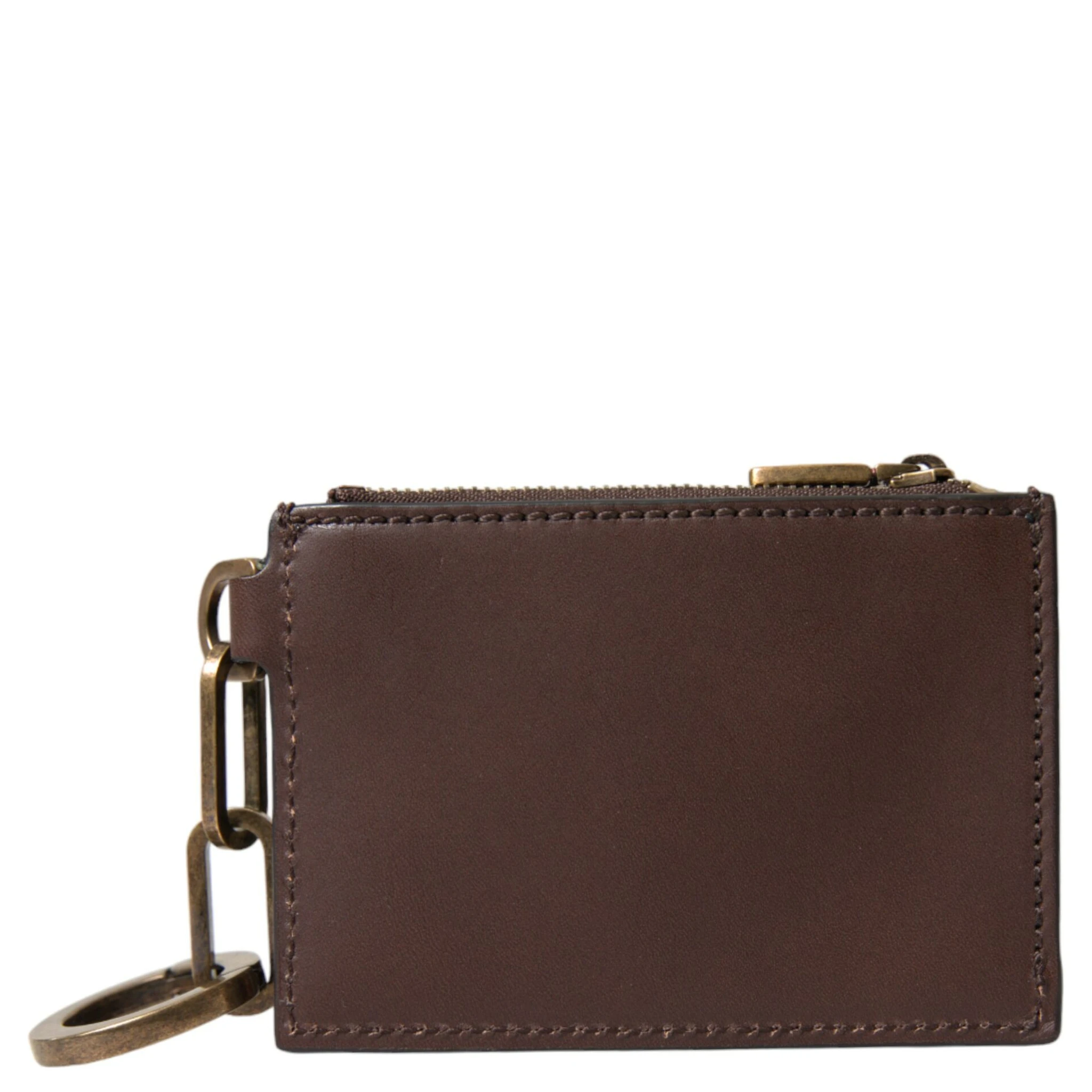 Brown Leather Zip Logo Keyring Coin Purse Keyring Wallet