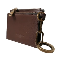 Brown Leather Zip Logo Keyring Coin Purse Keyring Wallet