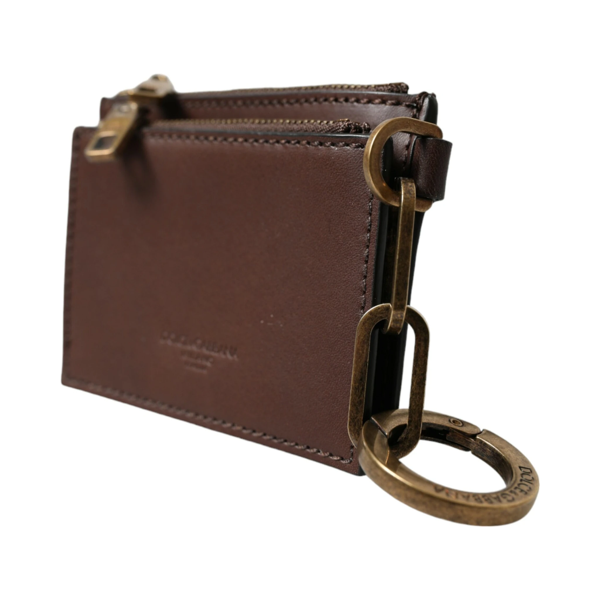 Brown Leather Zip Logo Keyring Coin Purse Keyring Wallet