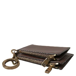 Brown Leather Zip Logo Keyring Coin Purse Keyring Wallet