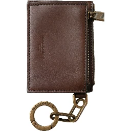 Brown Leather Zip Logo Keyring Coin Purse Keyring Wallet