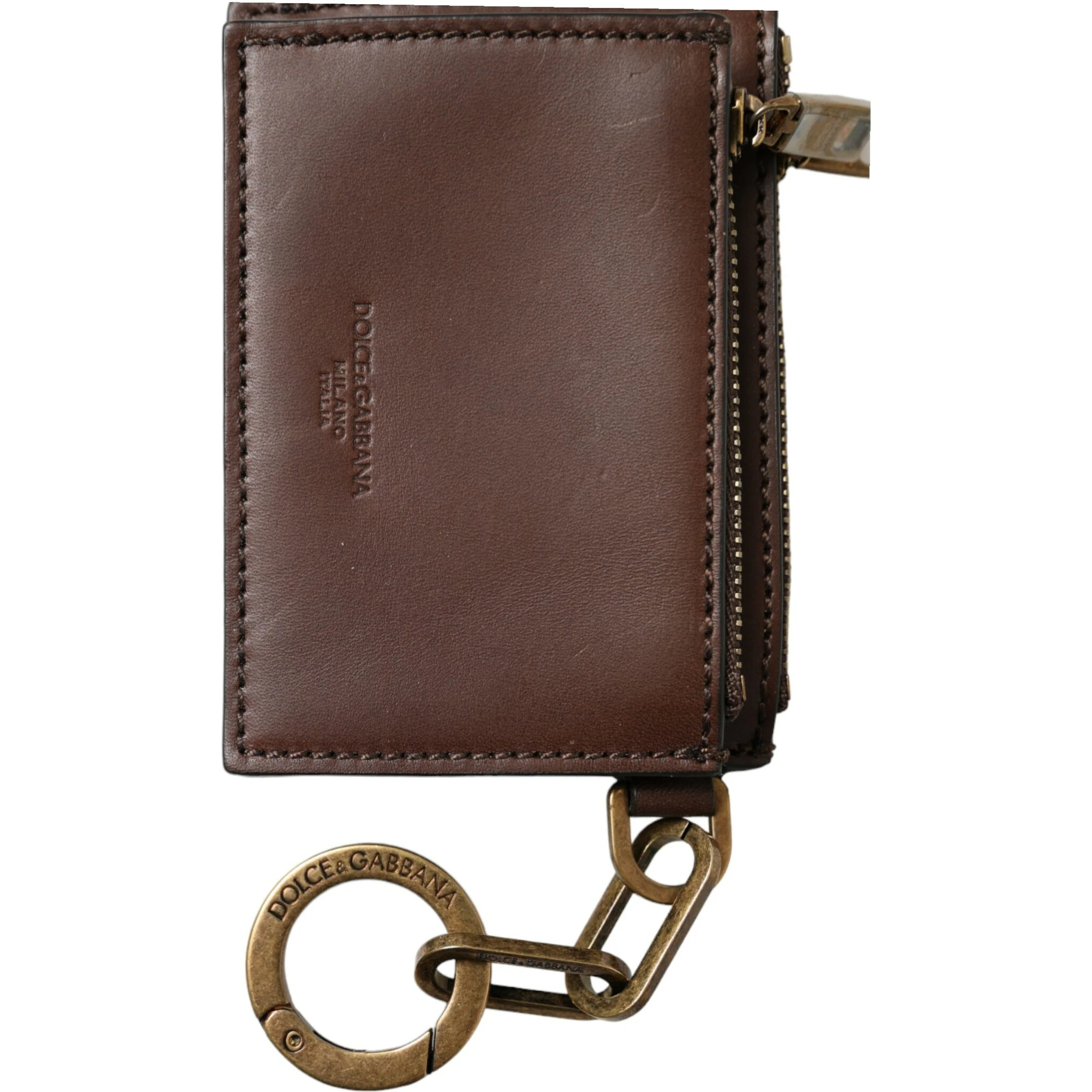 Brown Leather Zip Logo Keyring Coin Purse Keyring Wallet