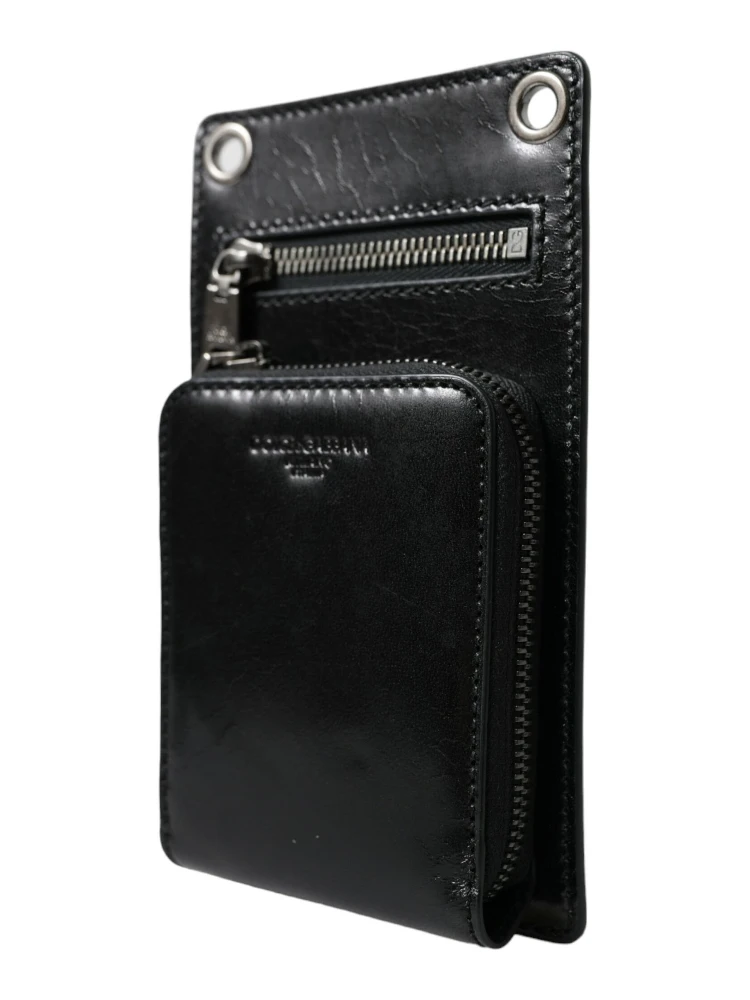 Wallet Black Horse Leather Zip Logo Cross Body Phone Slot