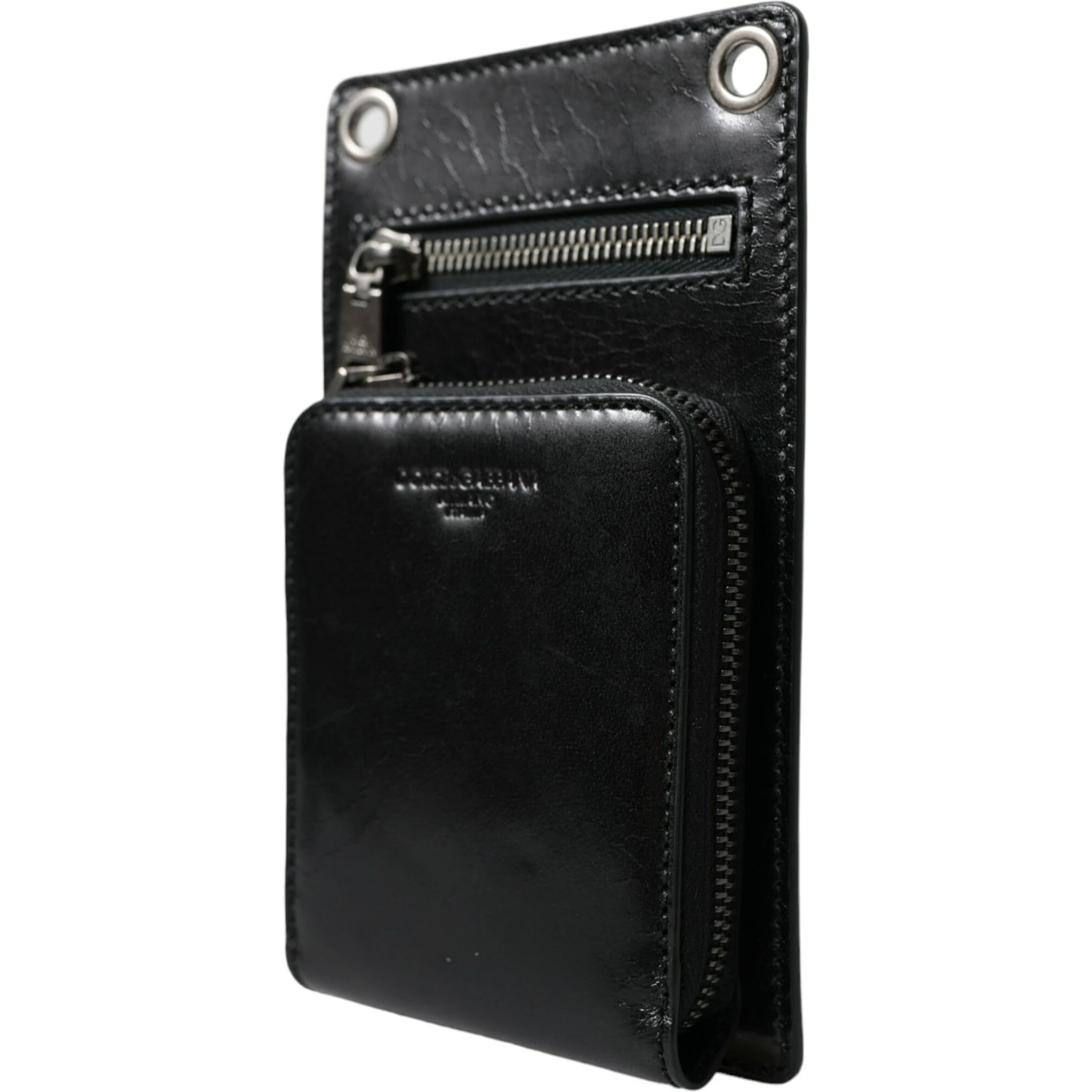 Wallet Black Horse Leather Zip Logo Cross Body Phone Slot