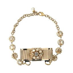 Gold Brass Clear Crystal Bow Chain Choker Necklace