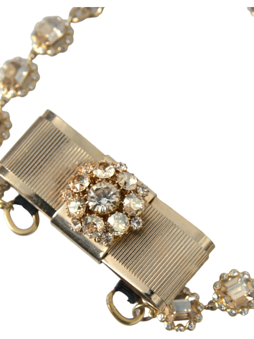 Gold Brass Clear Crystal Bow Chain Choker Necklace