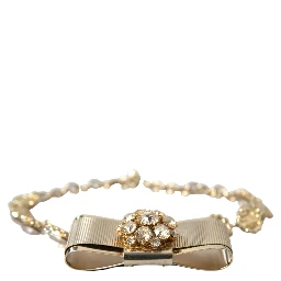 Gold Brass Clear Crystal Bow Chain Choker Necklace